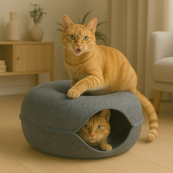 Cat Cave Bed | Dual-Level Felt Hideout for Playful & Cozy Cats