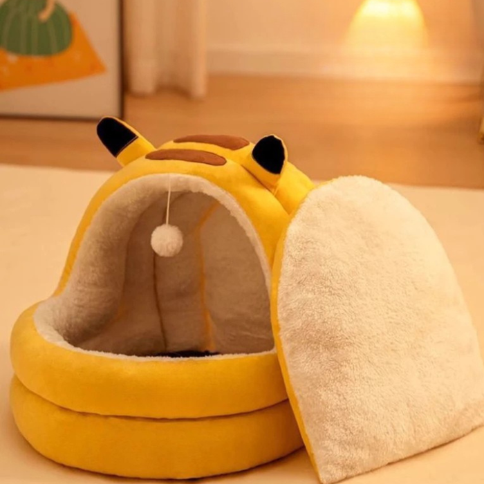 Cat Cave Bed | Warm Yurt-Style Hideaway with Soft Cushion