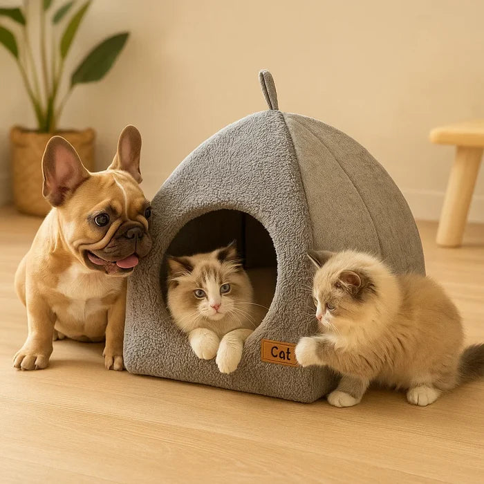 Cat Cave House | Soft Indoor Bed with Memory Foam Cushion