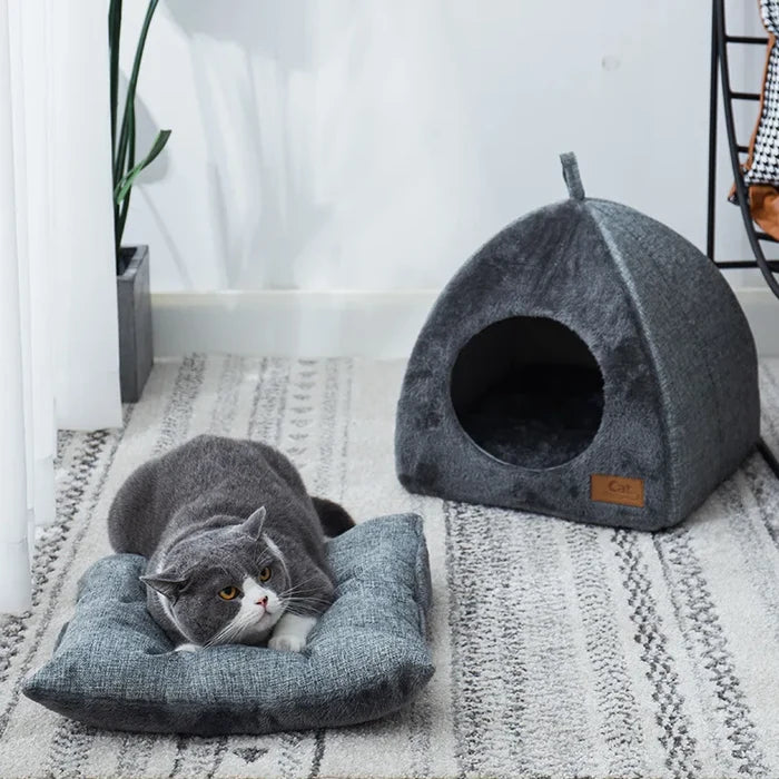 Cat Cave House | Soft Indoor Bed with Memory Foam Cushion