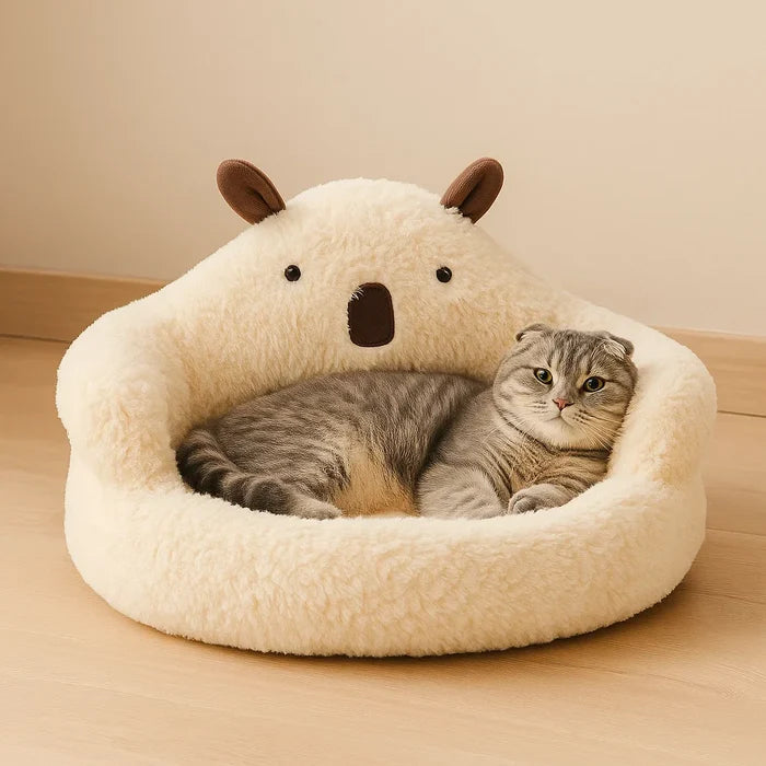 Cat Plush Bed | Winter Cozy Nest with Ears Design