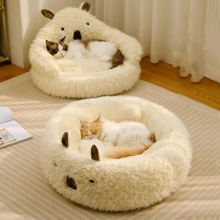 Cat Plush Bed | Winter Cozy Nest with Ears Design
