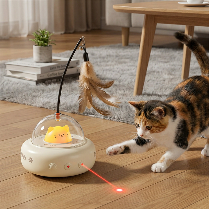 Cat UFO Laser Toy – Interactive Feather Chaser & Indoor Play Toy
