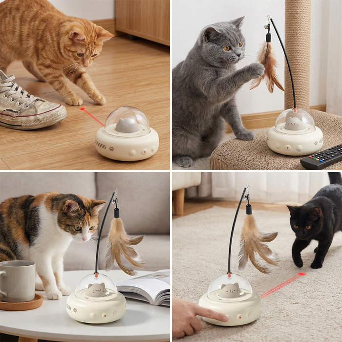 Cat UFO Laser Toy – Interactive Feather Chaser & Indoor Play Toy