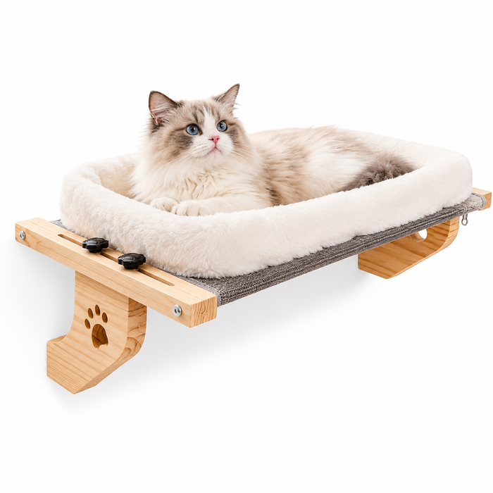 Cat Window Perch Hammock – Adjustable Wooden Window Seat for Cats