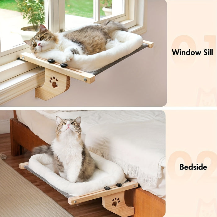 Cat Window Perch Hammock – Adjustable Wooden Window Seat for Cats