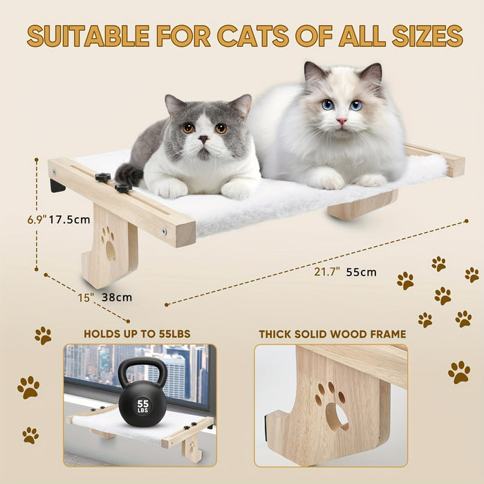 Cat Window Perch Hammock – Adjustable Wooden Window Seat for Cats