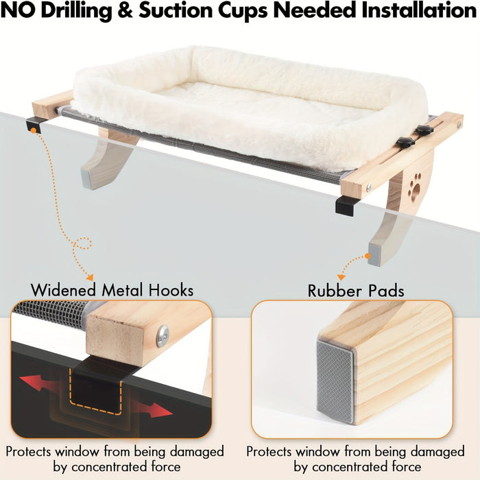 Cat Window Perch Hammock – Adjustable Wooden Window Seat for Cats
