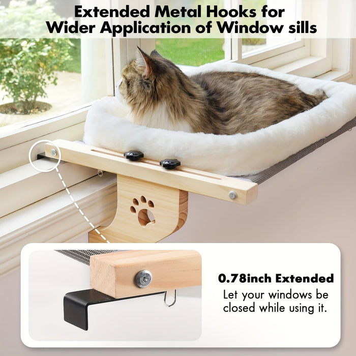 Cat Window Perch Hammock – Adjustable Wooden Window Seat for Cats