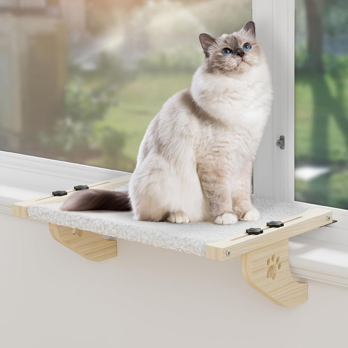 Cat Window Perch Hammock – Adjustable Wooden Window Seat for Cats