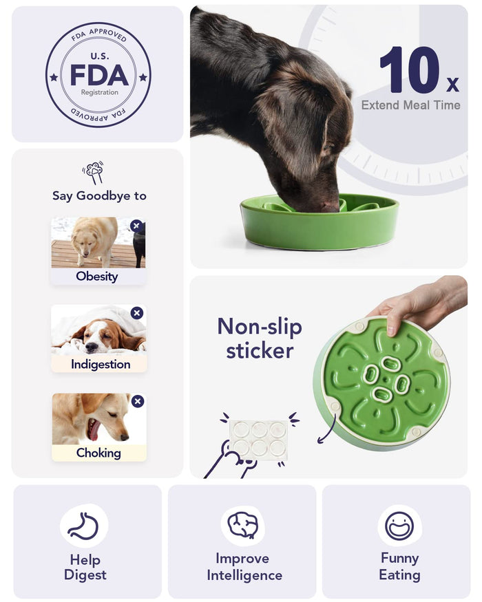 Ceramic Slow Feeder Dog Bowl | Puzzle Bowl for Small & Medium Dogs