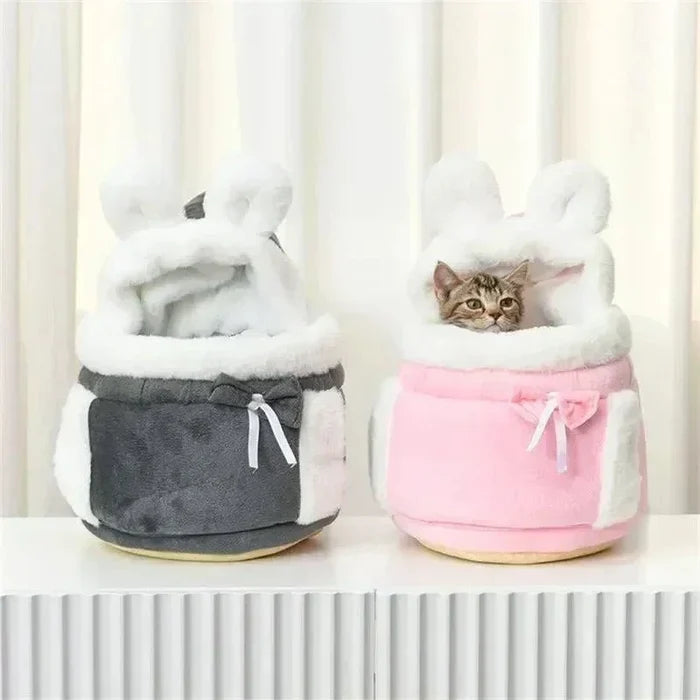 Charming Cat Plush Carrier | Foldable Velvet Travel Bag for Cats