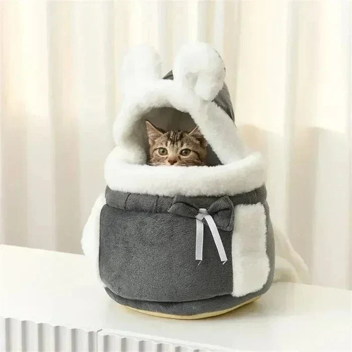 Charming Cat Plush Carrier | Foldable Velvet Travel Bag for Cats