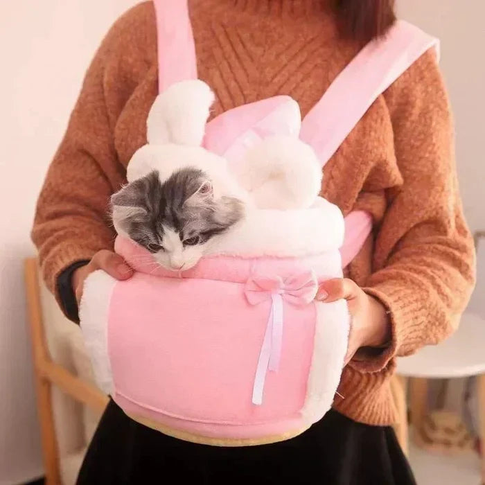 Charming Cat Plush Carrier | Foldable Velvet Travel Bag for Cats