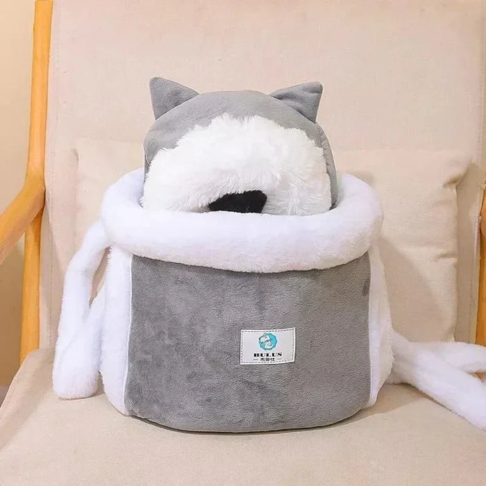 Charming Cat Plush Carrier | Foldable Velvet Travel Bag for Cats