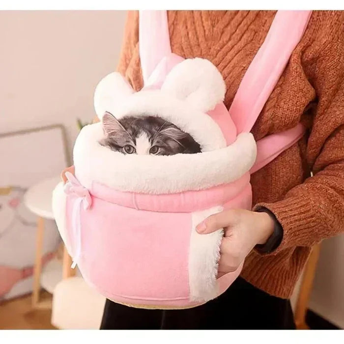 Charming Cat Plush Carrier | Foldable Velvet Travel Bag for Cats