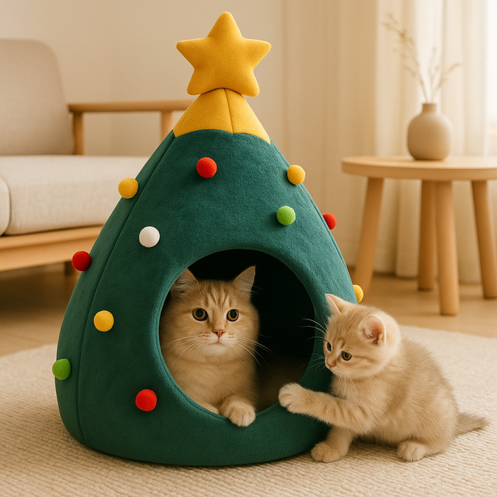 Christmas Tree Cat Bed | Cozy Holiday Hideaway Cave
