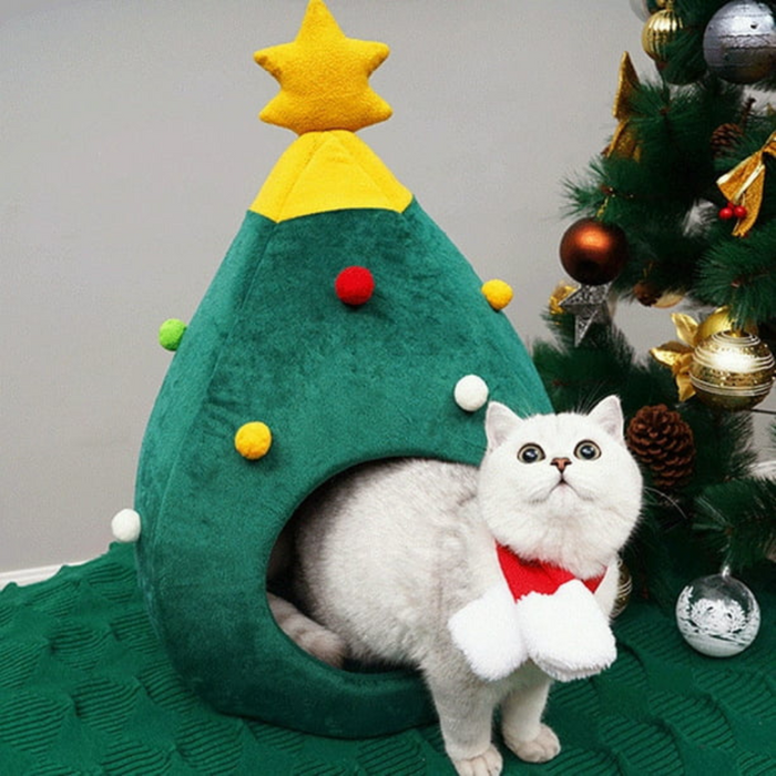 Christmas Tree Cat Bed | Cozy Holiday Hideaway Cave