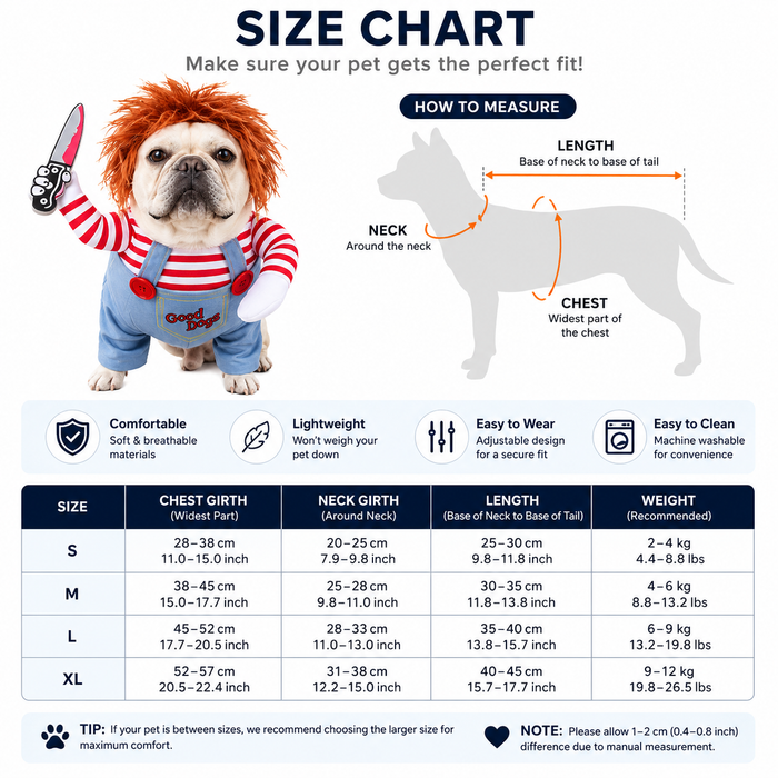 Chucky Dog Costume for Dogs – Funny Halloween Pet Outfit