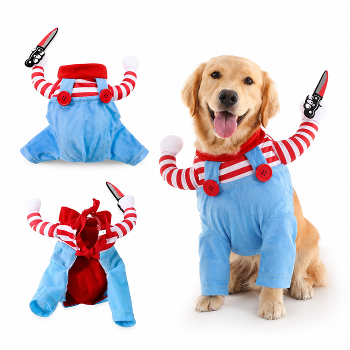 Chucky Inspired Dog Costume | Halloween Horror Outfit for Small Dogs