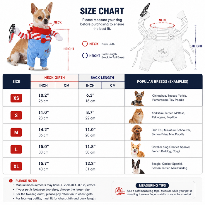 Chucky Inspired Dog Costume | Halloween Horror Outfit for Small Dogs