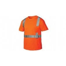 Orange Class 2 hi-vis safety t-shirt with reflective silver stripes, short sleeves