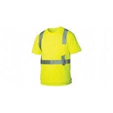 Class 2 hi-vis yellow safety t-shirt with reflective stripes, short sleeves