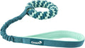 Teal dog leash with a knotted handle on a white background