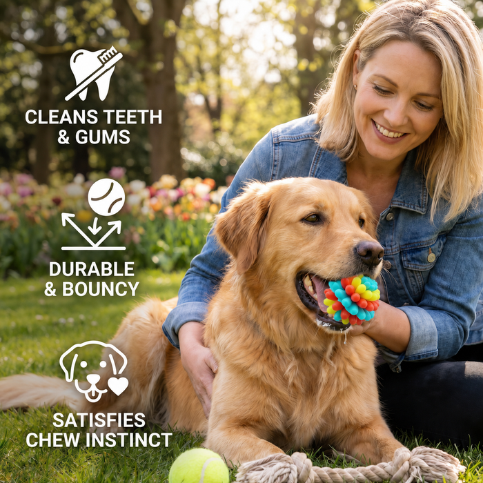 Colourful Bumpy Dog Chew Ball | Textured Interactive Fetch & Play Toy