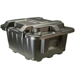 Heavy-duty black commercial battery box with reinforced lid and side handles