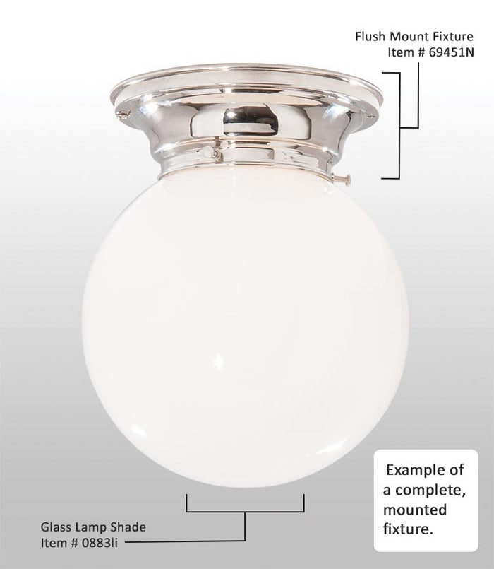 Complete Polished Nickel Finish Brass Lighting Fixture Includes Opal Glass Lamp Shade