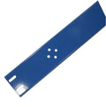 Blue metal connector mounting plate with four central holes and two slotted ends