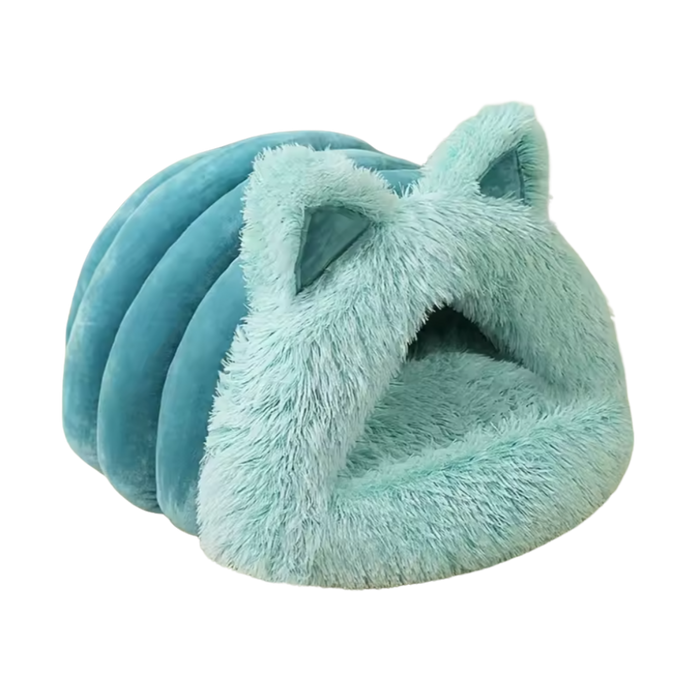 CozyCat Ear Bed | Fluffy Semi-Enclosed Cat Cave with Plush Cushion