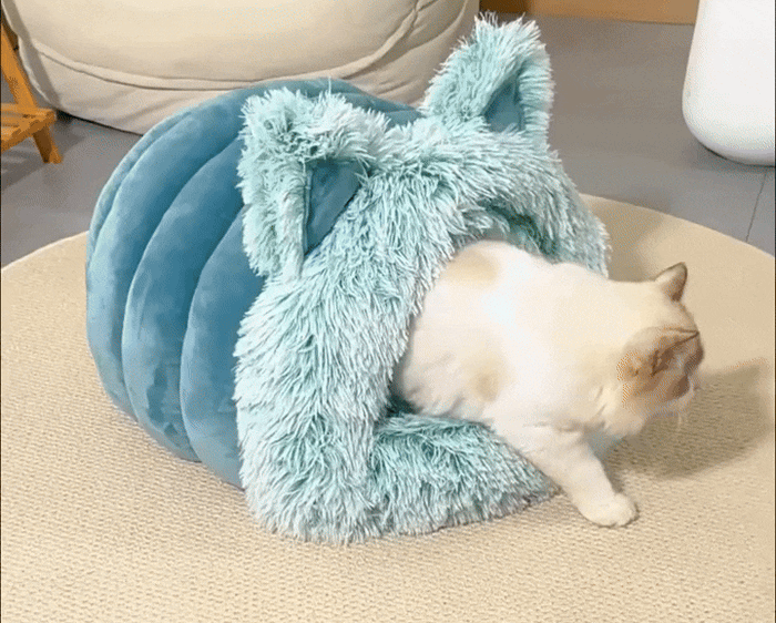 CozyCat Ear Bed | Fluffy Semi-Enclosed Cat Cave with Plush Cushion