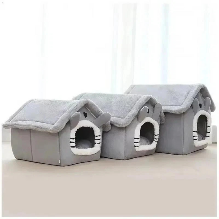 CozyCat Flannel House | Warm Indoor Cat Bed with Soft Cushion & Foldable Design