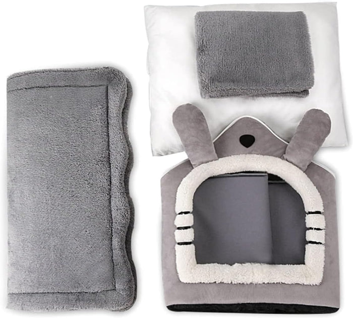CozyCat Flannel House | Warm Indoor Cat Bed with Soft Cushion & Foldable Design