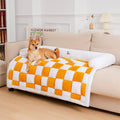 Cream Square Plaid Cozy Dog Mat | Plush Furniture Protector Cover