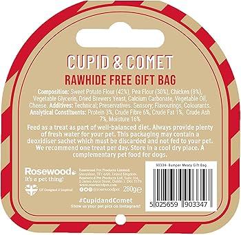Cupid & Comet Christmas Dog Treat Pack | Rawhide Free Bumper Gift Bag