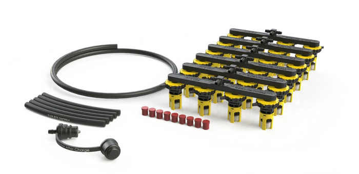 Deep cycle battery 12 volt watering system kit with tubing, connectors, and caps