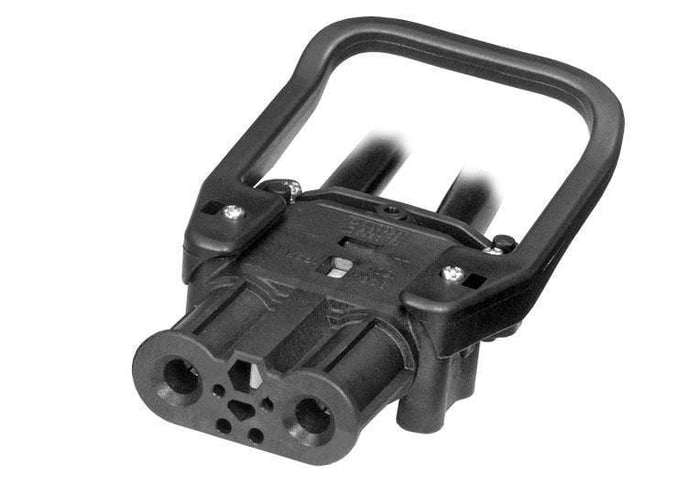 DIN 320A power connector housing with black handle for facility power systems