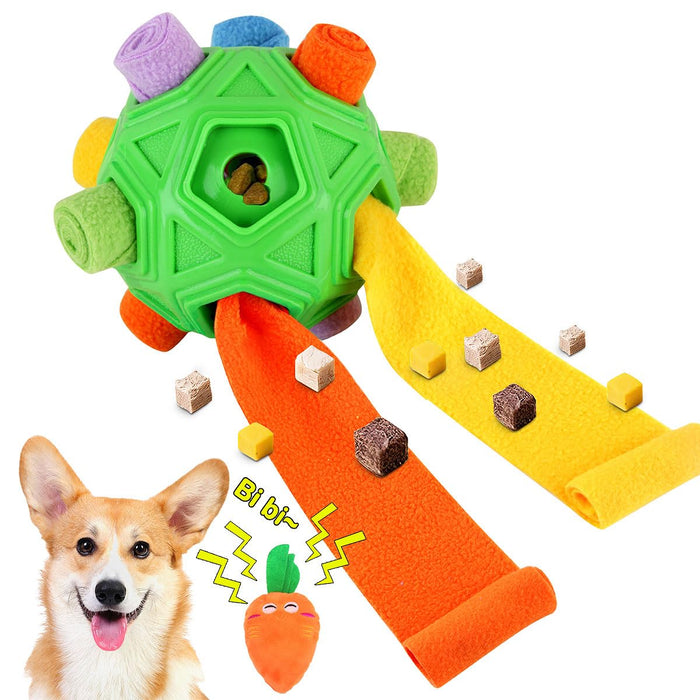 Dog Snuffle Ball Puzzle Toy with Squeaky Carrot & Slow Feeder Green