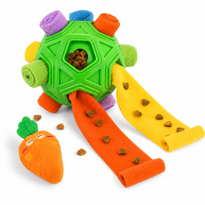 Dog Snuffle Ball Puzzle Toy with Squeaky Carrot & Slow Feeder Green