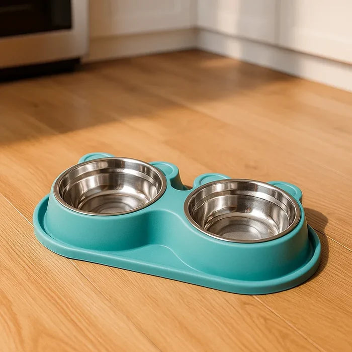 Double Cat Bowl with Water Dispenser – Non Slip Cat Feeding Station
