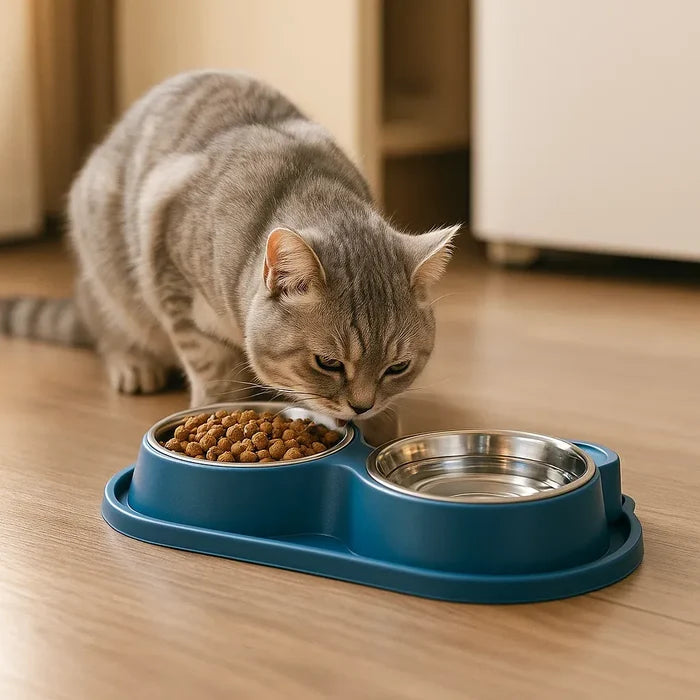 Double Cat Bowl with Water Dispenser – Non Slip Cat Feeding Station