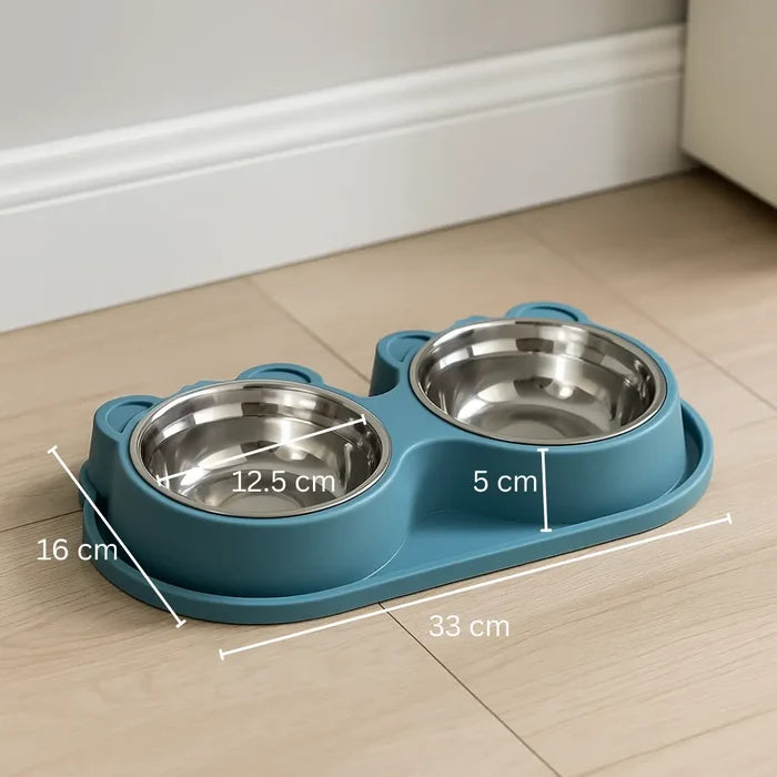 Double Cat Bowl with Water Dispenser – Non Slip Cat Feeding Station