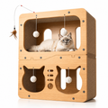 Durable Cat Scratching House & Bed with Feather Wand Toy – Cardboard Cat Hideout