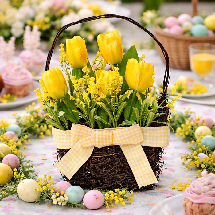 Easter Rattan Basket with Tulips - MrPRICE.online