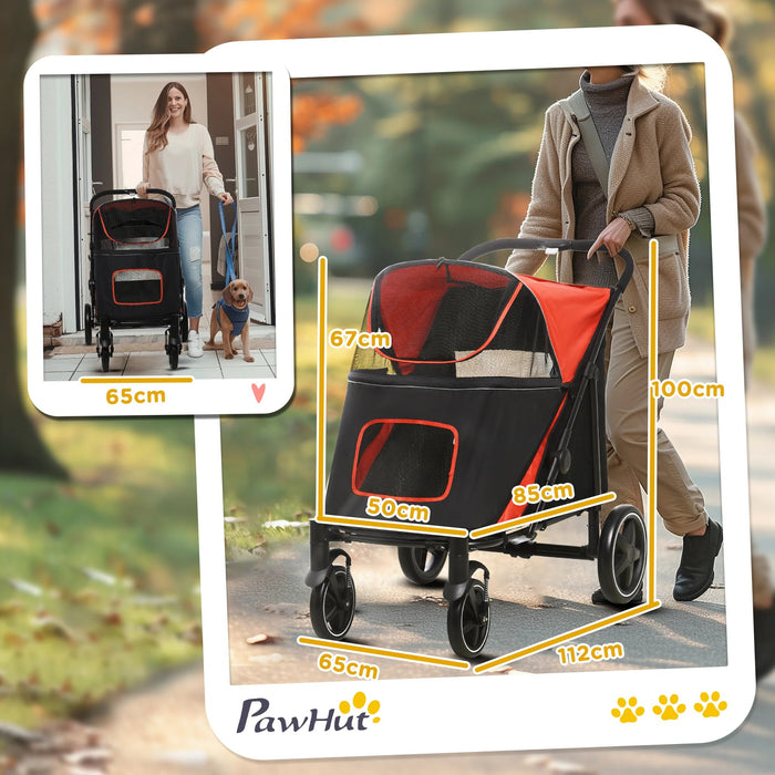 EasyFold City Pet Stroller with Shock Absorber Red