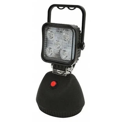 Rechargeable LED work lamp with five bulbs, lithium battery, and handle