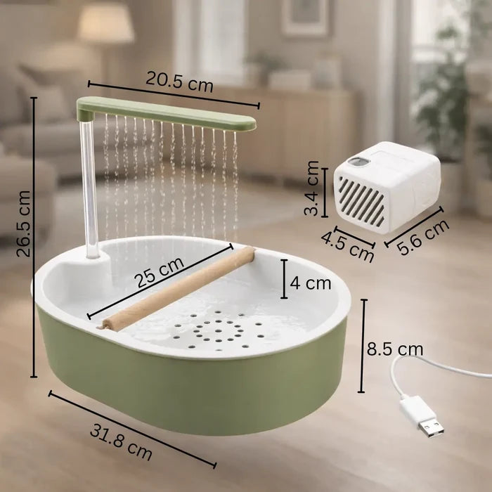Electric Bird Bath with Rain Shower – Automatic Bird Bath Fountain for Cage